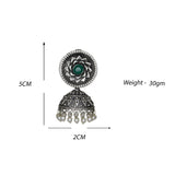 Abhinn Silver Replica Floral Design Jhumka Earring With Green CZ Stone For Girls.
