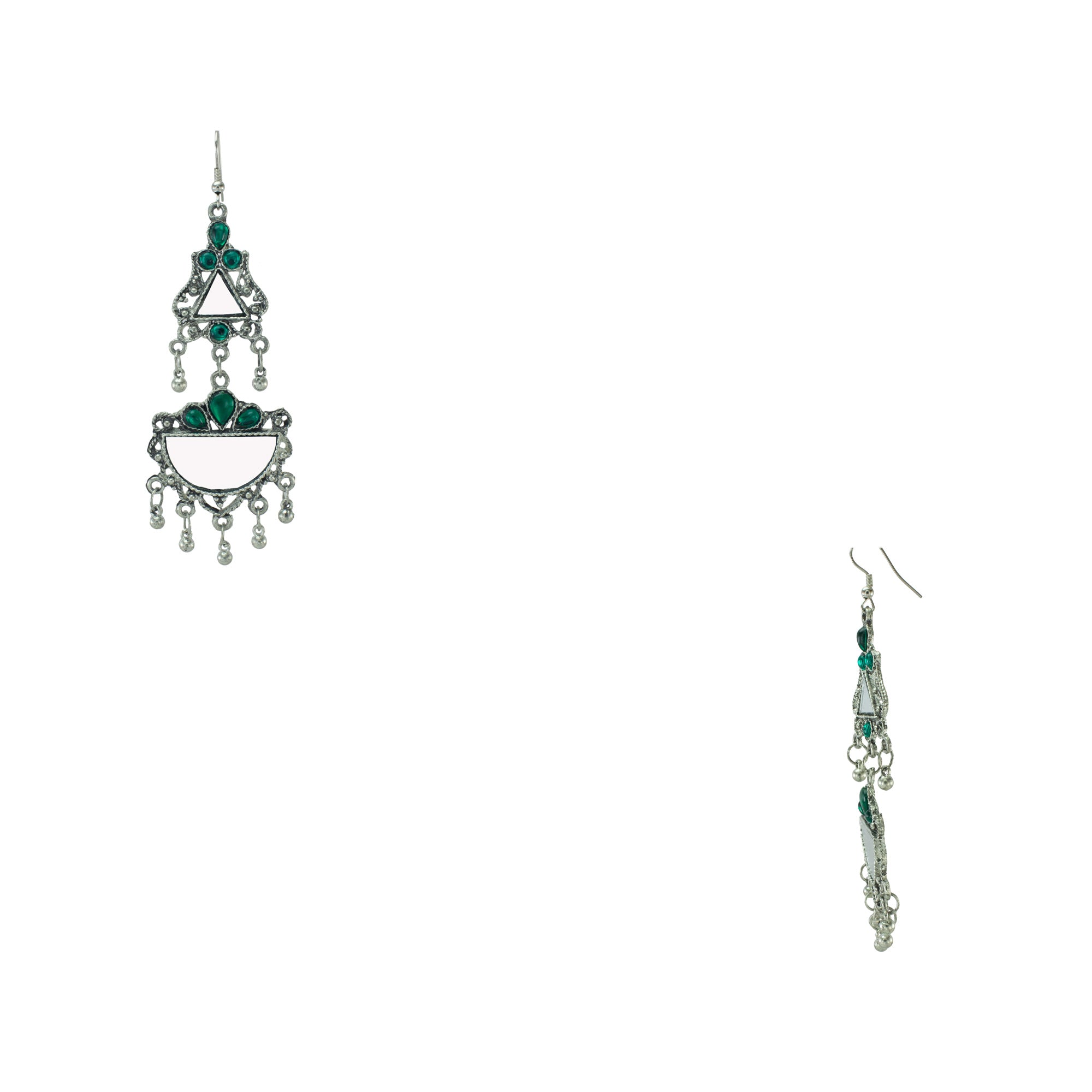 Abhinn Afghani Silver Oxidised Mirror With Stones Dangler Earrings for Women
