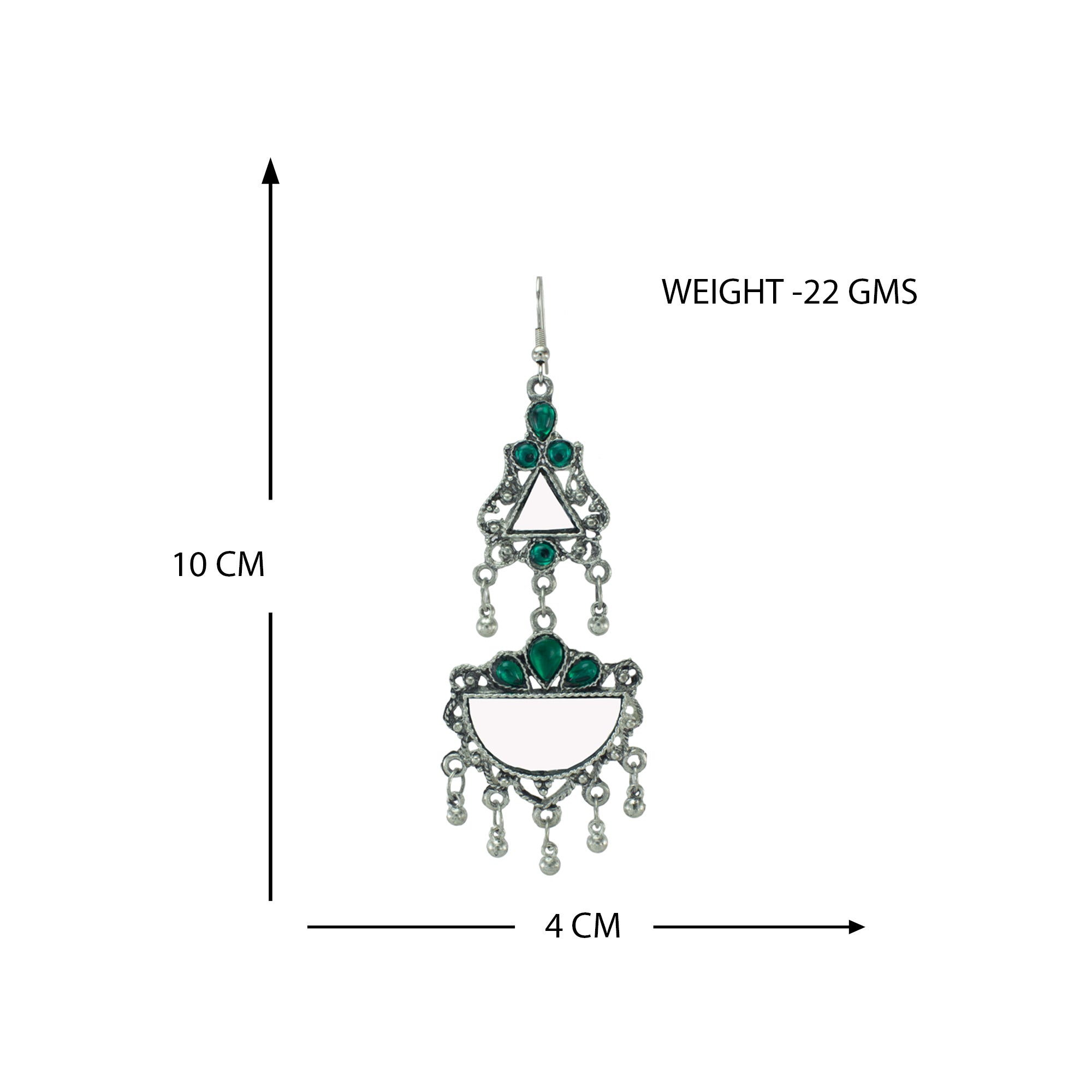Abhinn Afghani Silver Oxidised Mirror With Stones Dangler Earrings for Women