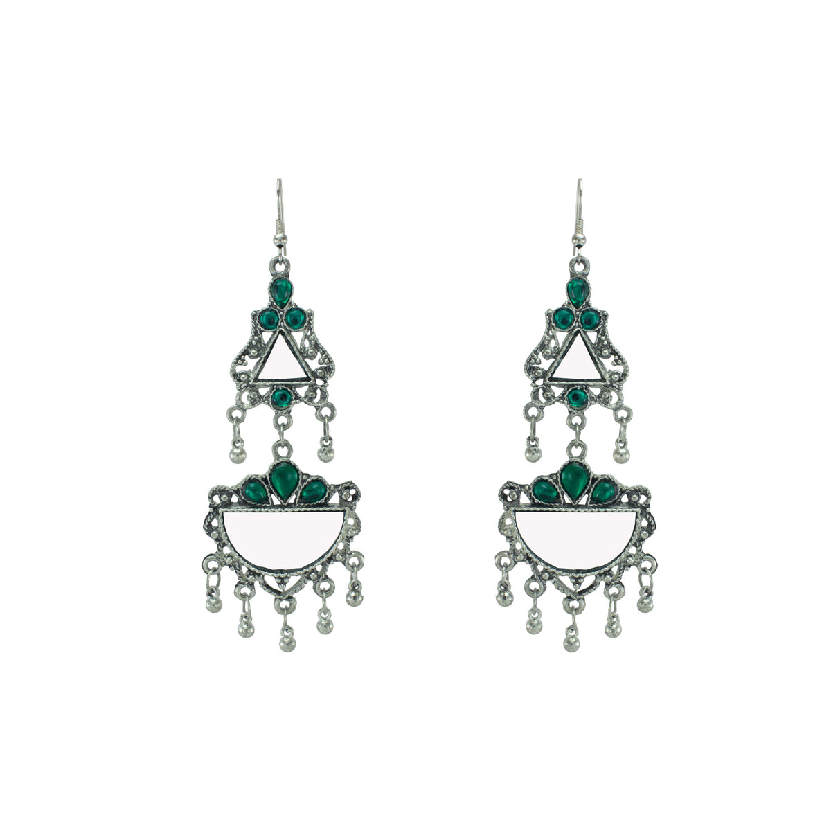 Abhinn Afghani Silver Oxidised Mirror With Stones Dangler Earrings for Women