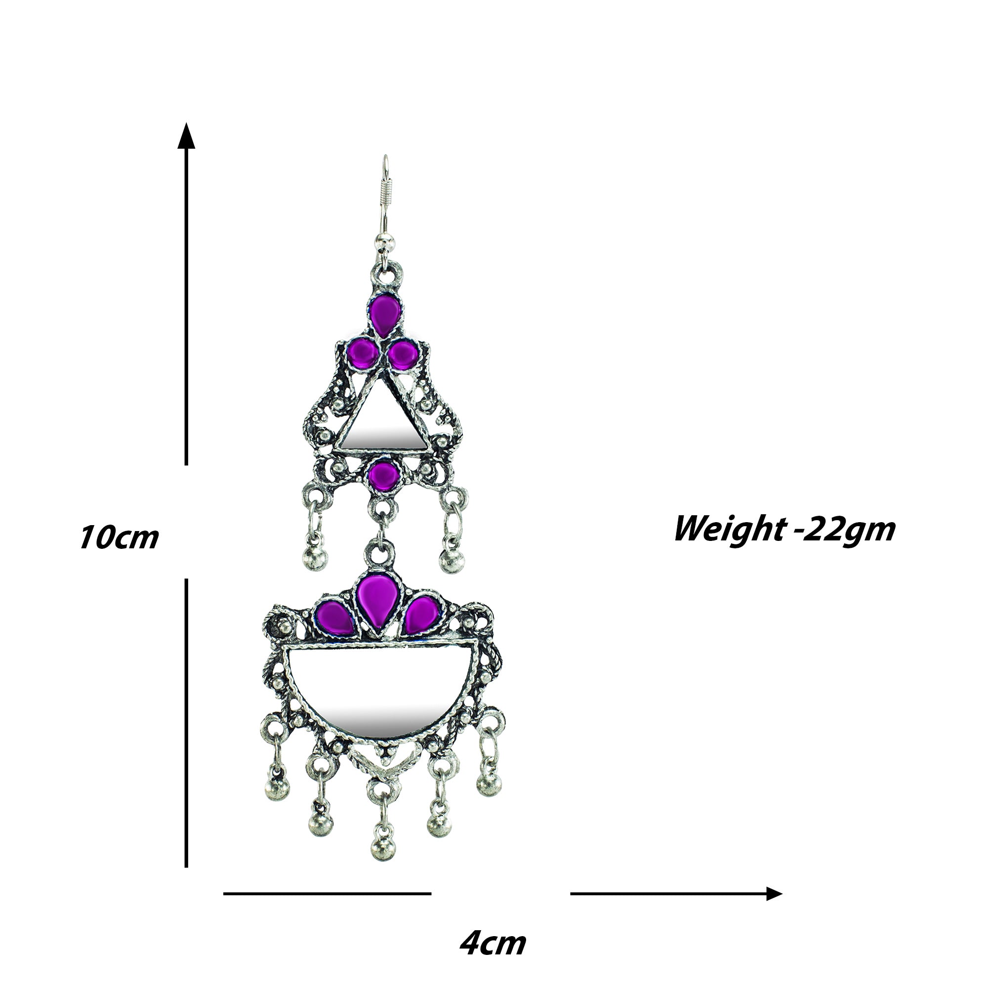 Abhinn Afghani Silver Oxidised Mirror With Purple Stones Dangler Earrings for Women
