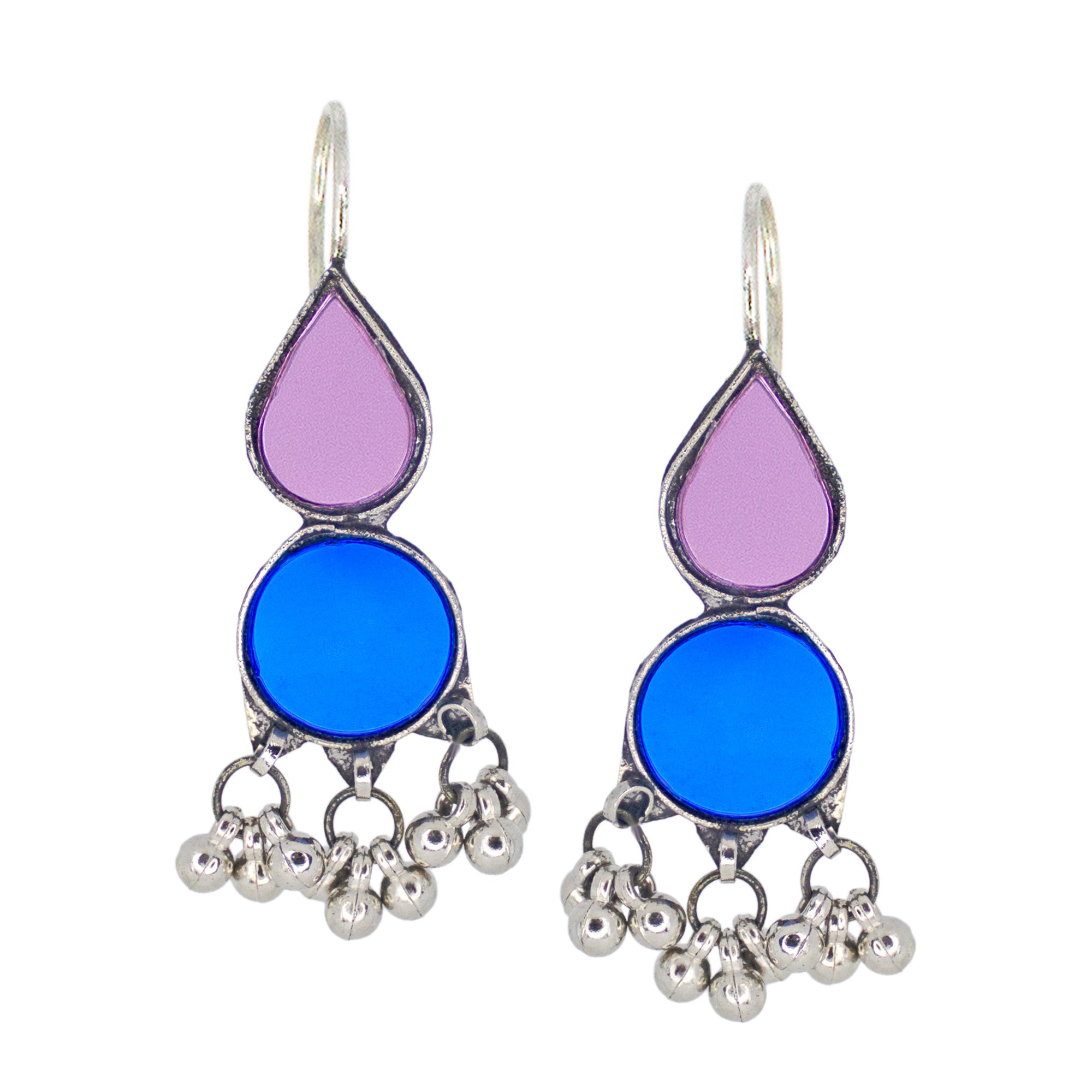 Abhinn Afghani Silver Plated Purple-Blue Glass Dangler Earrings For Women