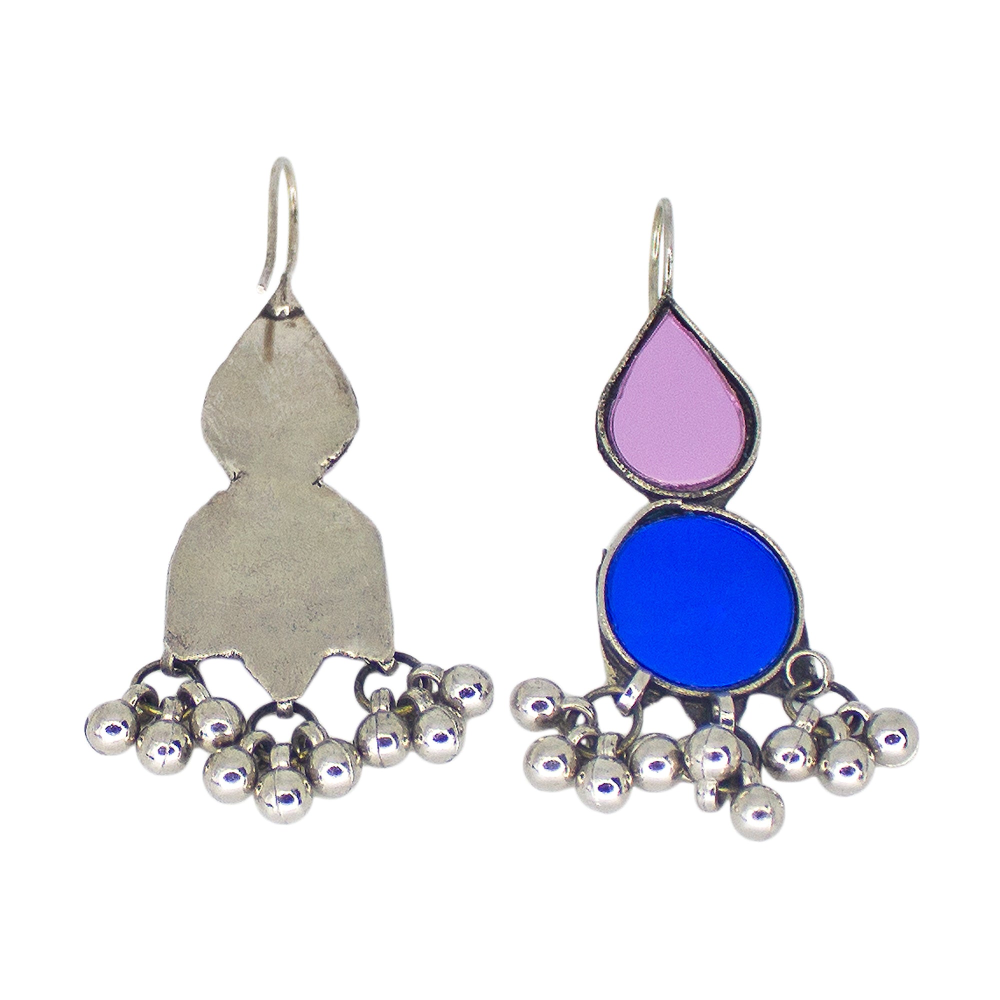 Abhinn Afghani Silver Plated Purple-Blue Glass Dangler Earrings For Women