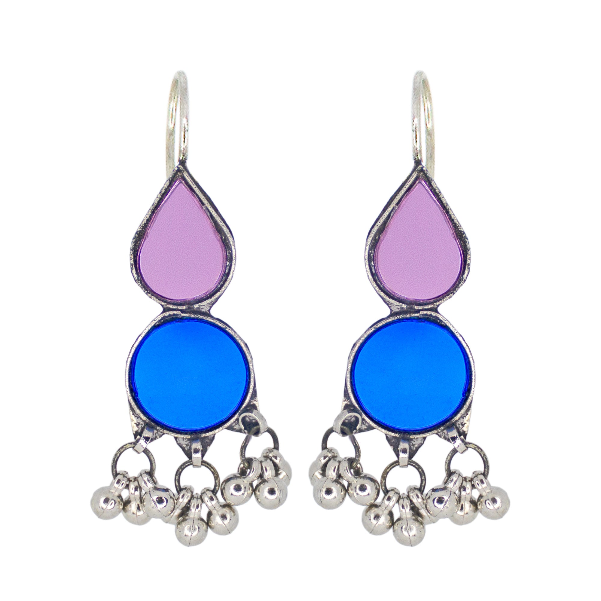 Abhinn Afghani Silver Plated Purple-Blue Glass Dangler Earrings For Women