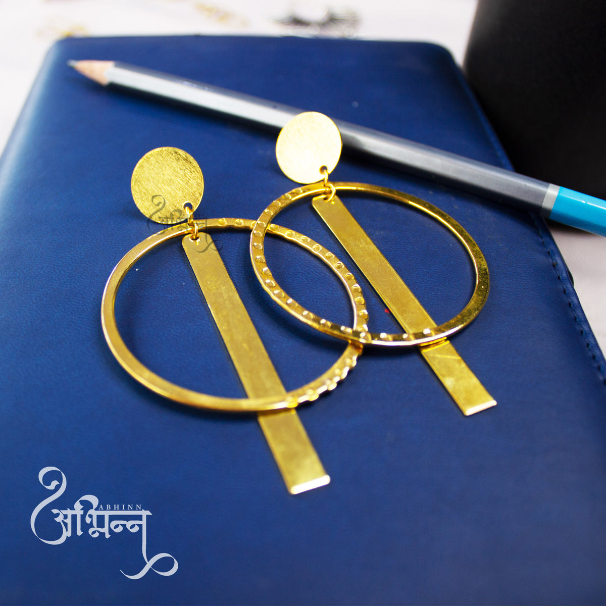 Abhinn Western Geometrical Hammered Design Dangler Earrings For Women