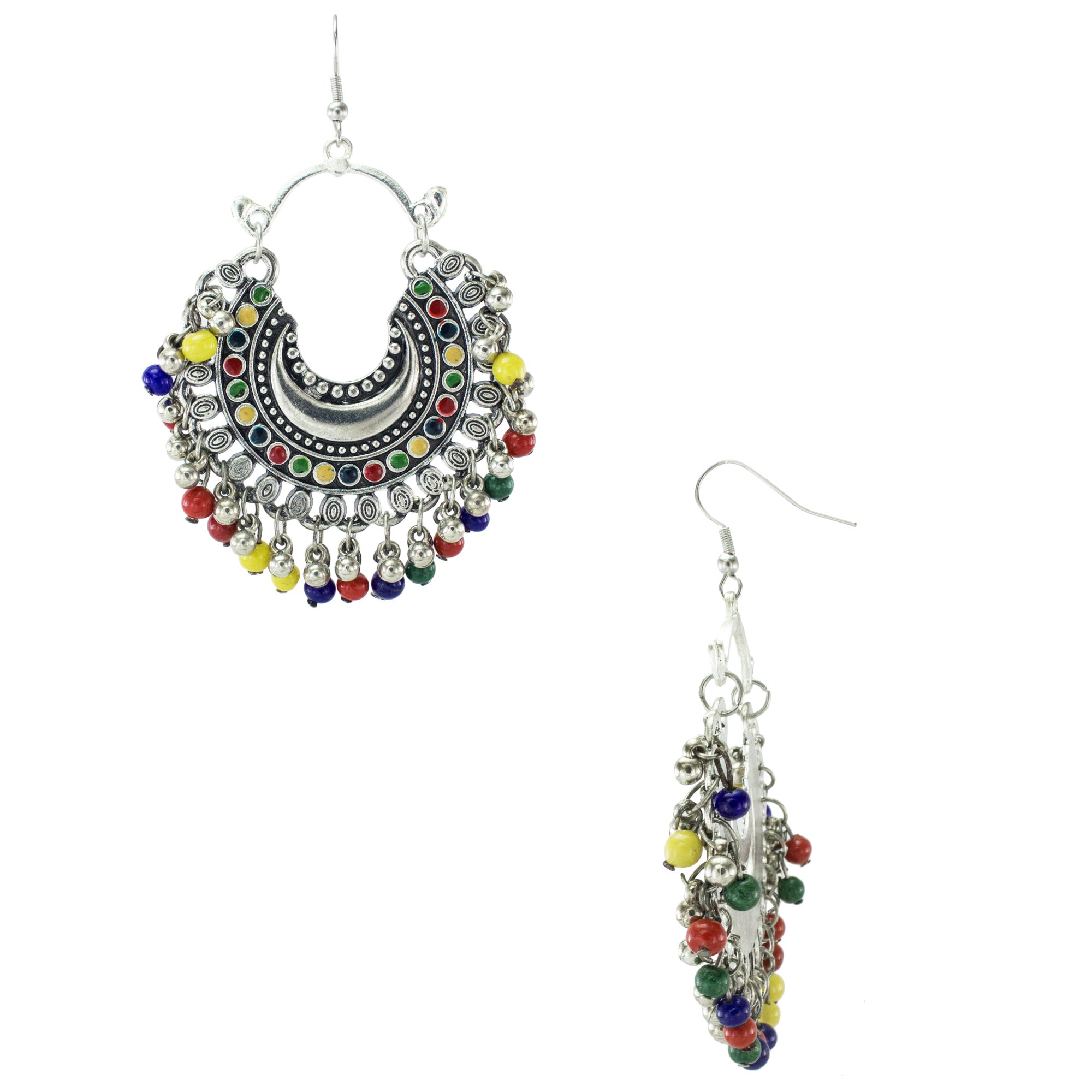 Abhinn Trendy German Silver Multi Colour Meena Chandbali Earring For Women