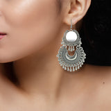 Abhinn Silver Oxidised Dangler Mirror Stud Earrings For Girls
