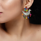 Abhinn Silver Oxidised Pigeon Bird Multi Colour Stud Earring for Women