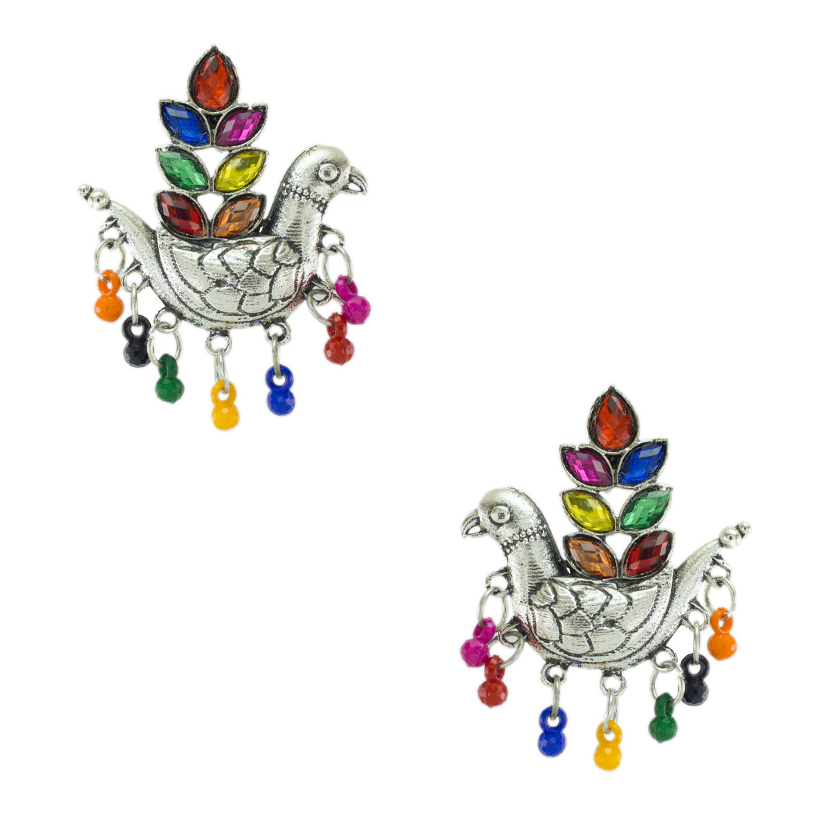 Abhinn Silver Oxidised Pigeon Bird Multi Colour Stud Earring for Women