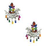 Abhinn Silver Oxidised Pigeon Bird Multi Colour Stud Earring for Women
