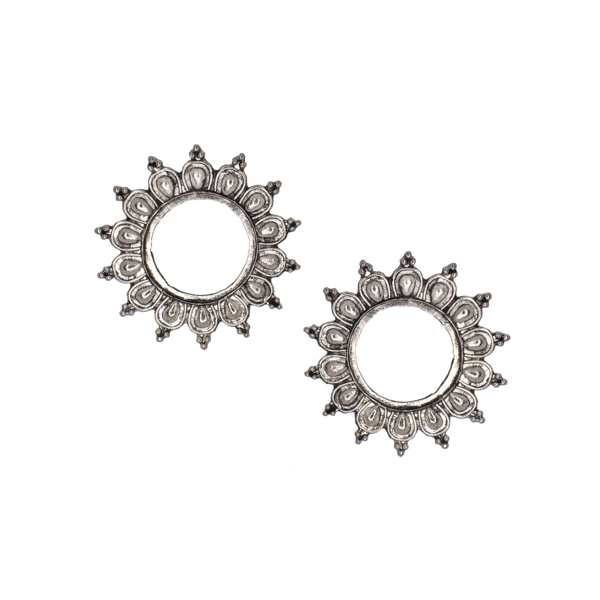 Abhinn Unique Silver Oxidised Sun Shaped Stud Earrings For Women