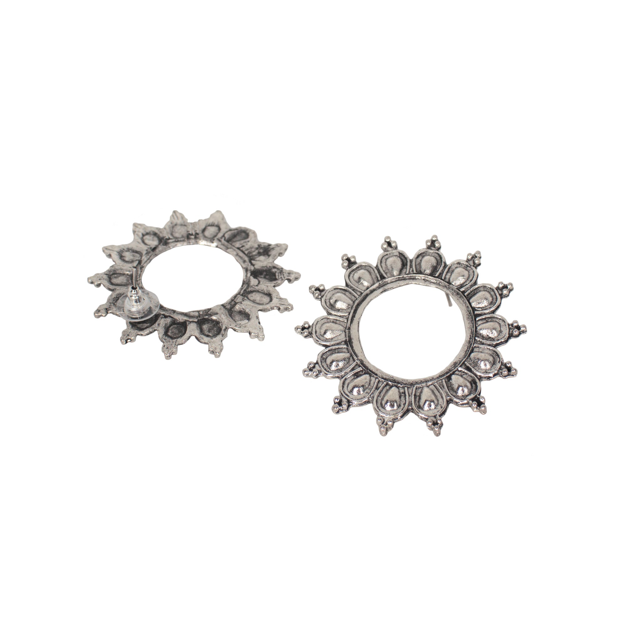 Abhinn Unique Silver Oxidised Sun Shaped Stud Earrings For Women