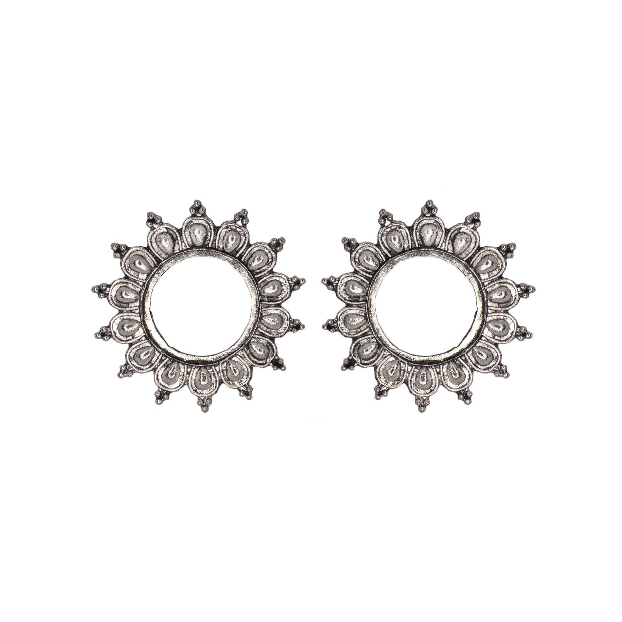 Abhinn Unique Silver Oxidised Sun Shaped Stud Earrings For Women