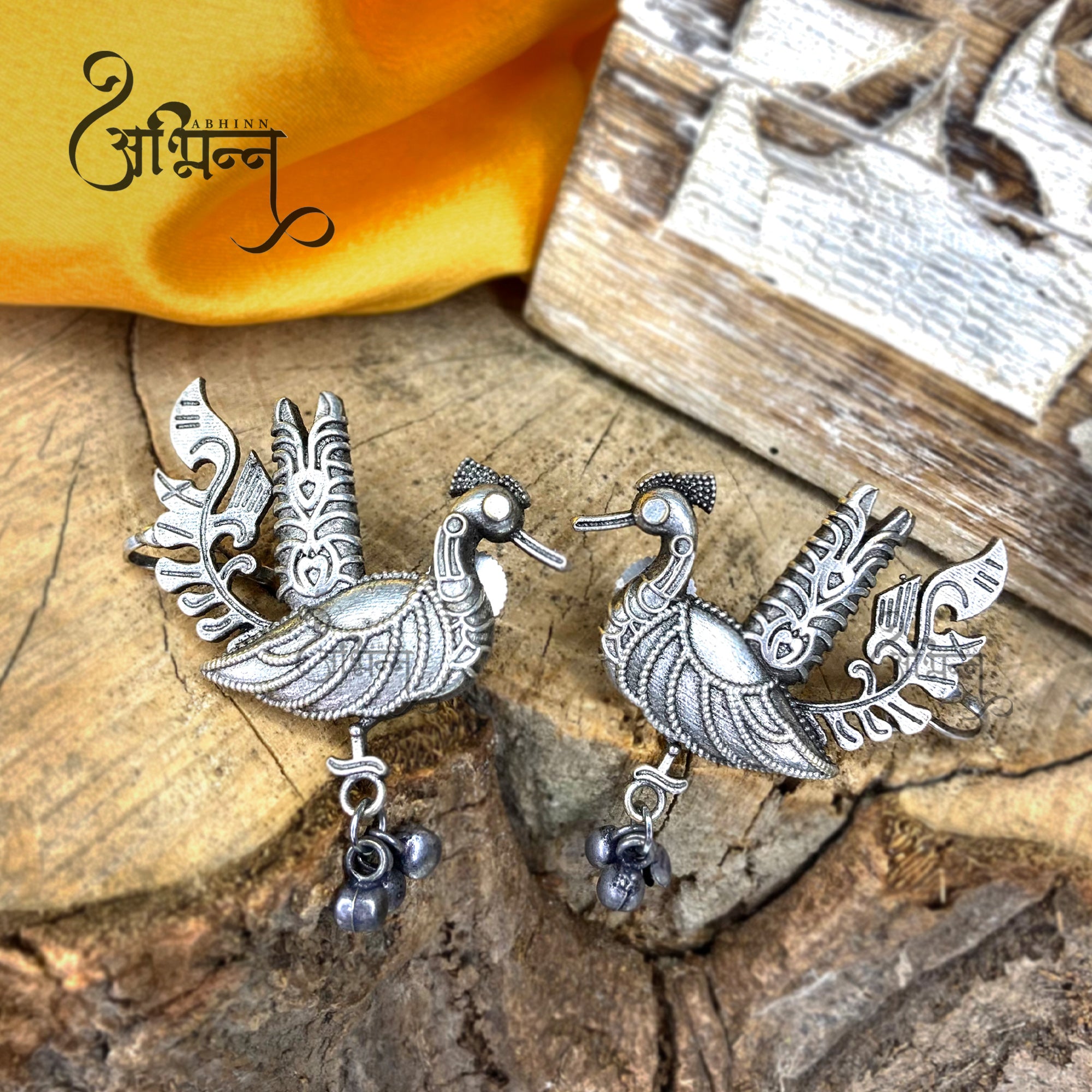 Abhinn Silver Replica Ethnic Ear Cuffs With Bird Design Earrings For Girls