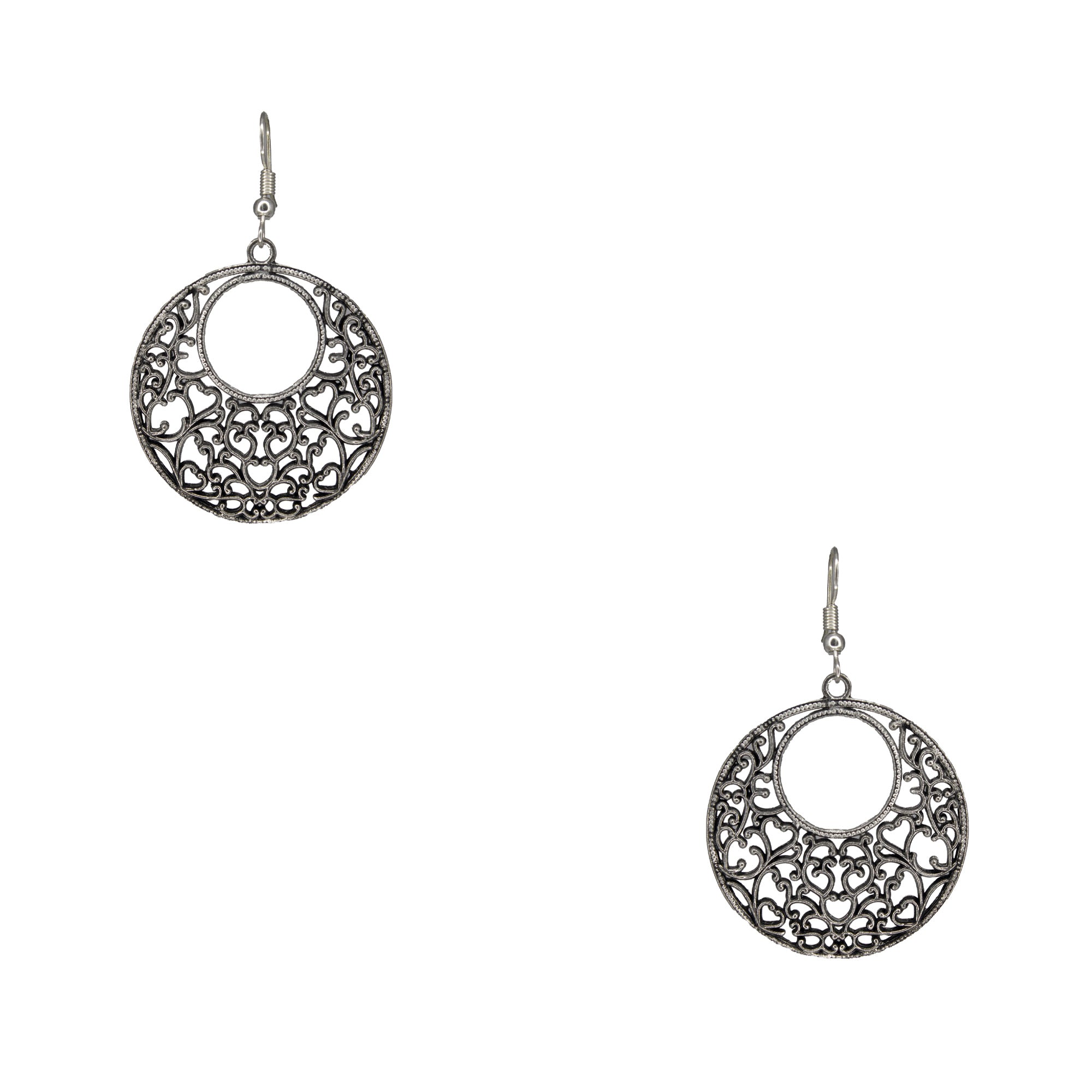 Abhinn Silver Oxidised Western Floral Design Hoops Earrings For Girls