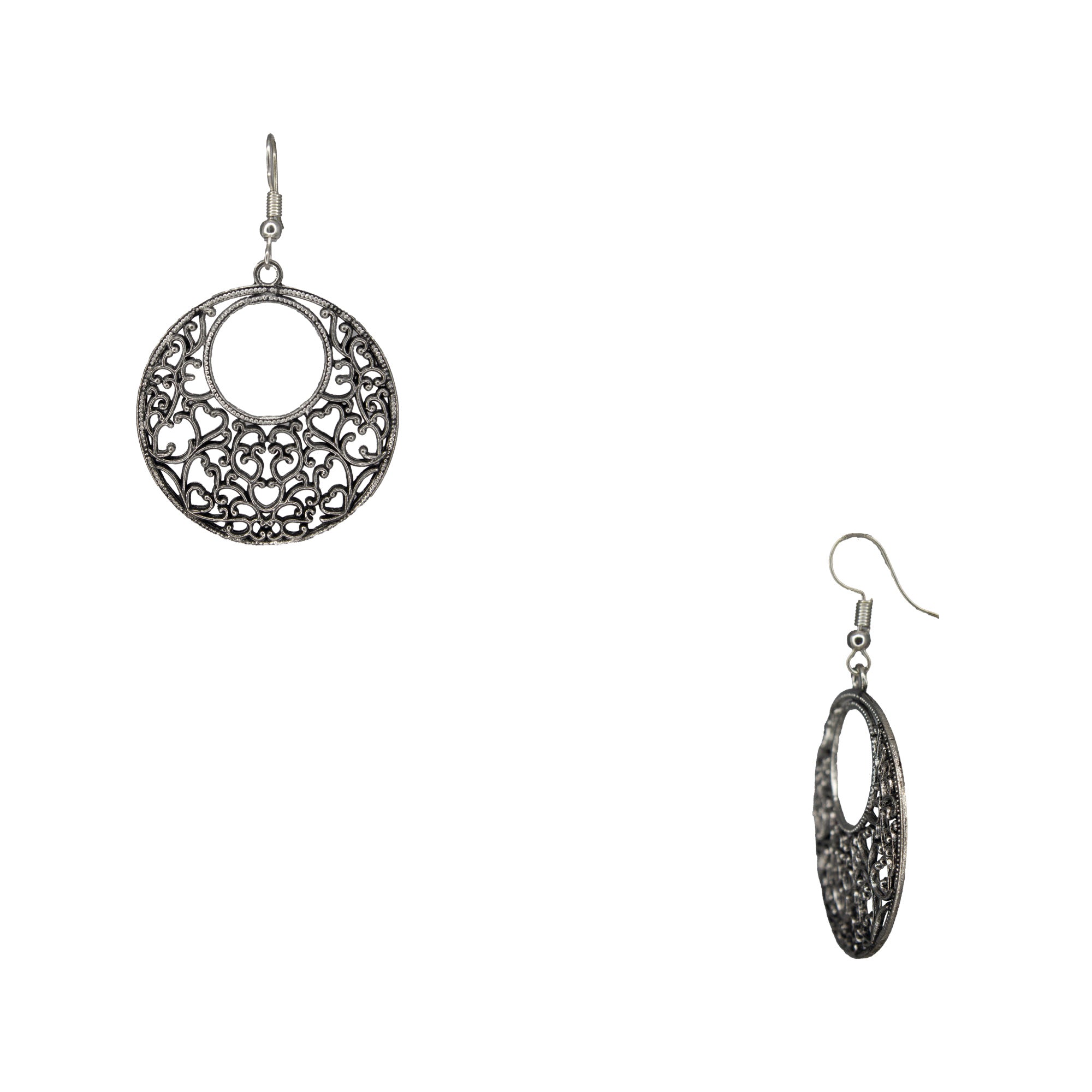 Abhinn Silver Oxidised Western Floral Design Hoops Earrings For Girls