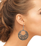 Abhinn Silver Oxidised Western Floral Design Hoops Earrings For Girls
