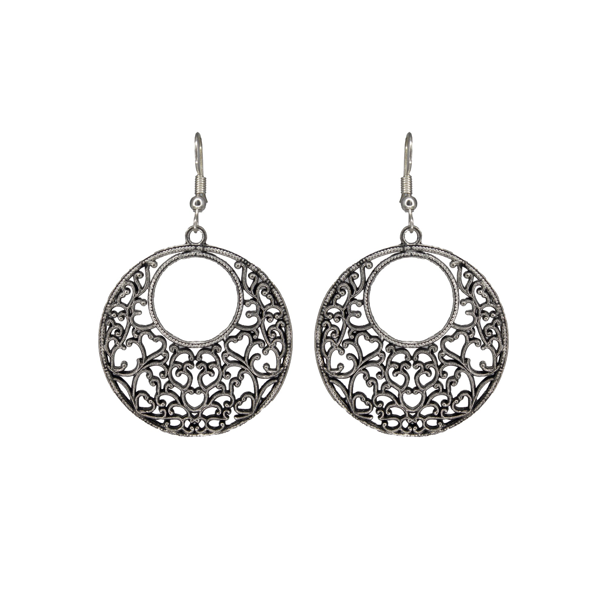 Abhinn Silver Oxidised Western Floral Design Hoops Earrings For Girls