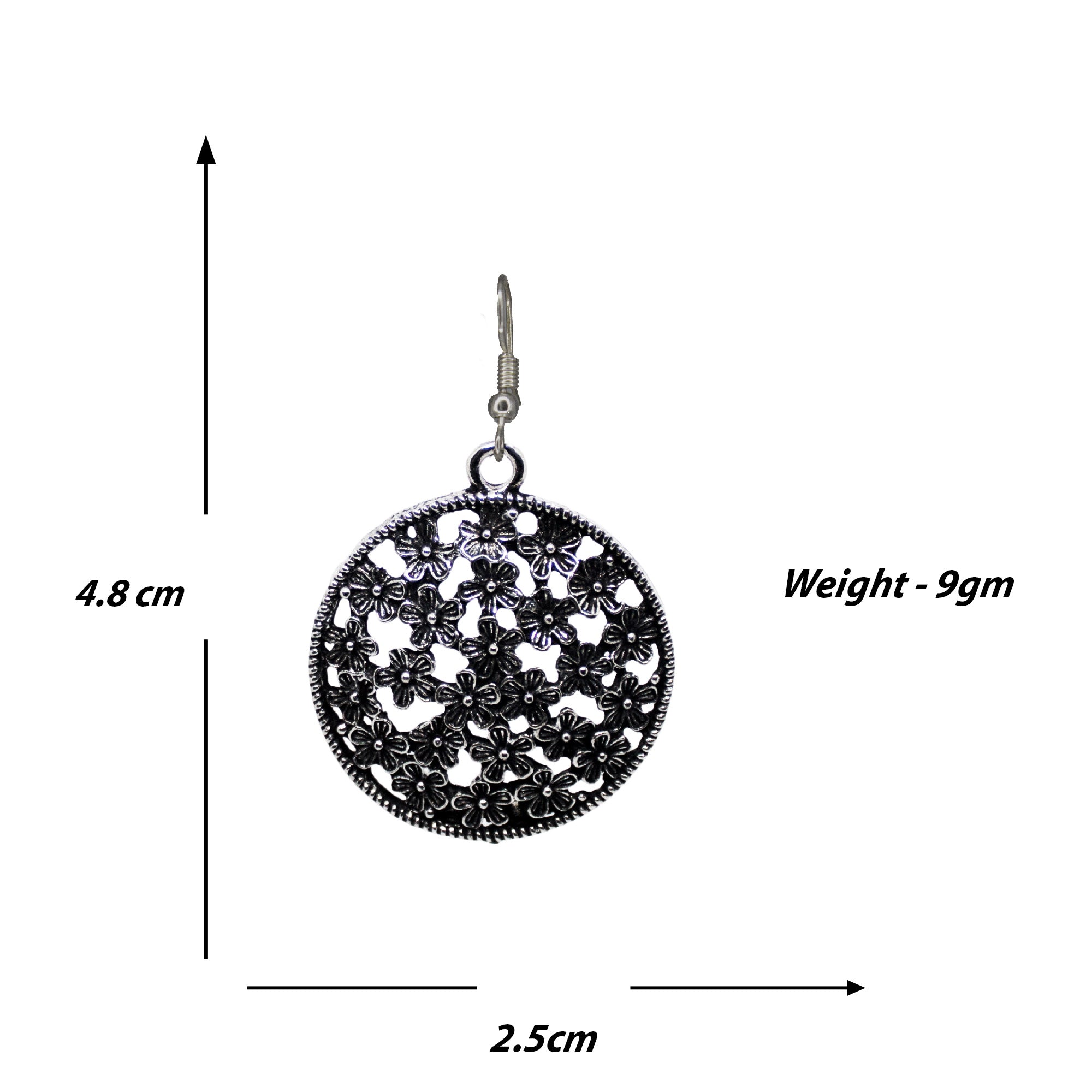 Abhinn Floral Design Silver Oxidised Drop Earrings For Girls