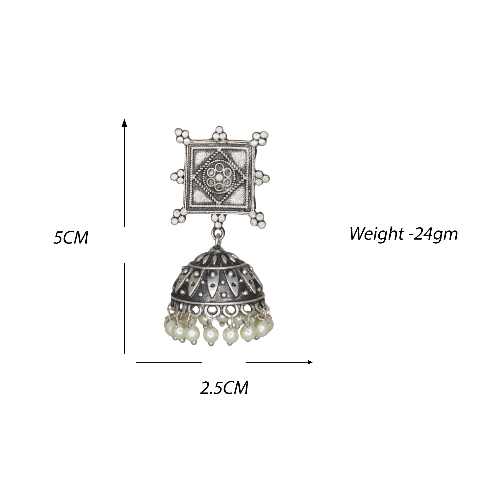 Abhinn Silver Replica Temple Design Square Shape Studs With Jhumki For Women 