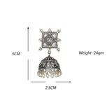 Abhinn Silver Replica Temple Design Square Shape Studs With Jhumki For Women 