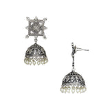 Abhinn Silver Replica Temple Design Square Shape Studs With Jhumki For Women 