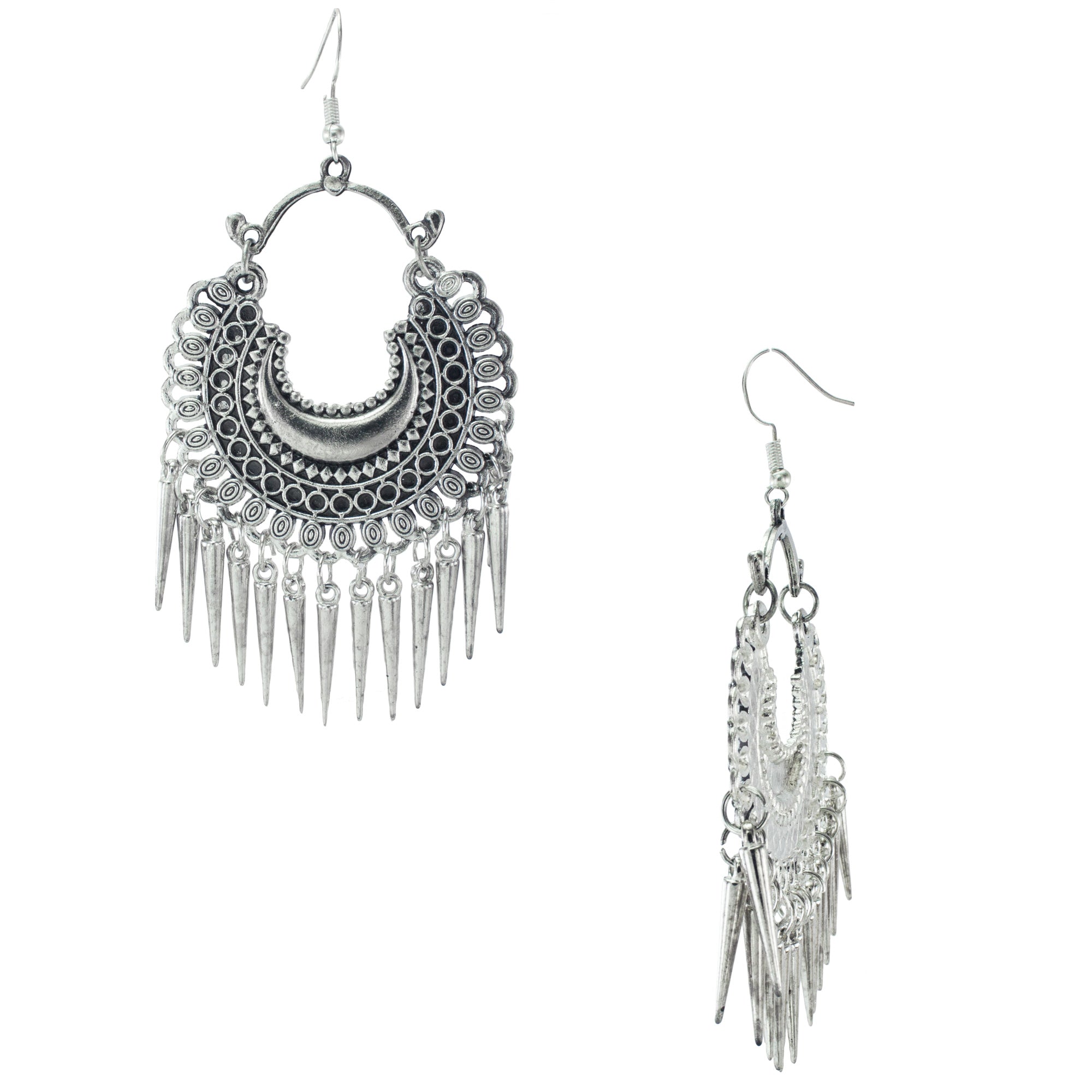 Abhinn Stylish German Silver Oxidized Crescent Chandbali Earrings for Women