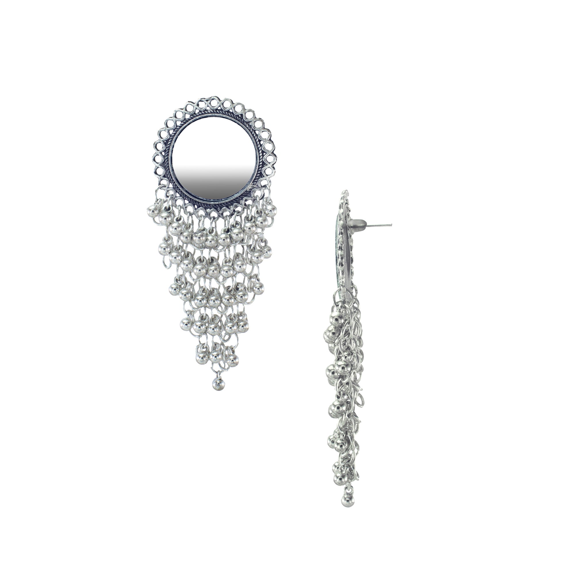 Abhinn Stylish German Silver Afghani Jhalar Earrings for Women