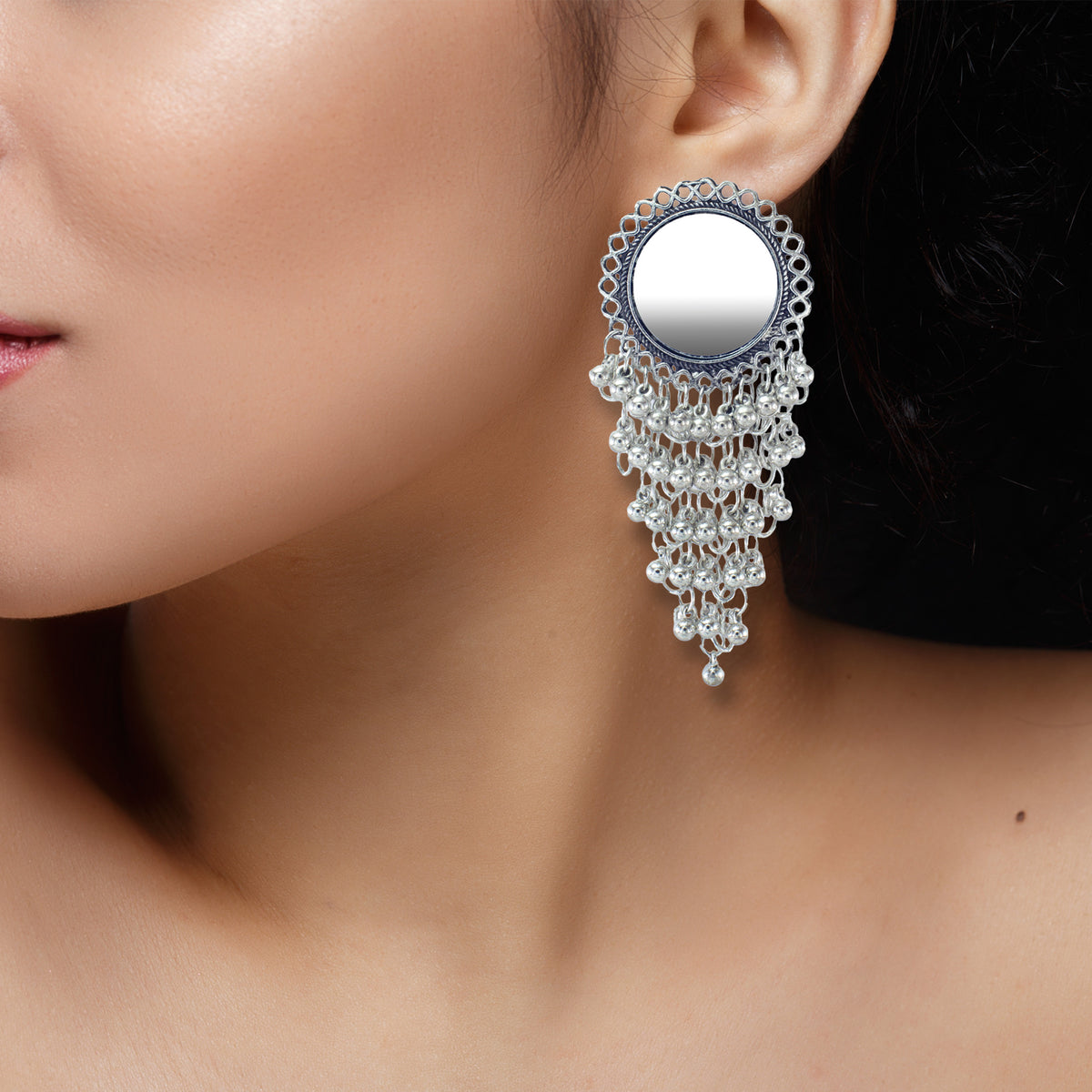Abhinn Stylish German Silver Afghani Jhalar Earrings for Women