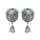 Abhinn Stylish Silver Oxidized Circular Stud With Jhumki Earrings for Women