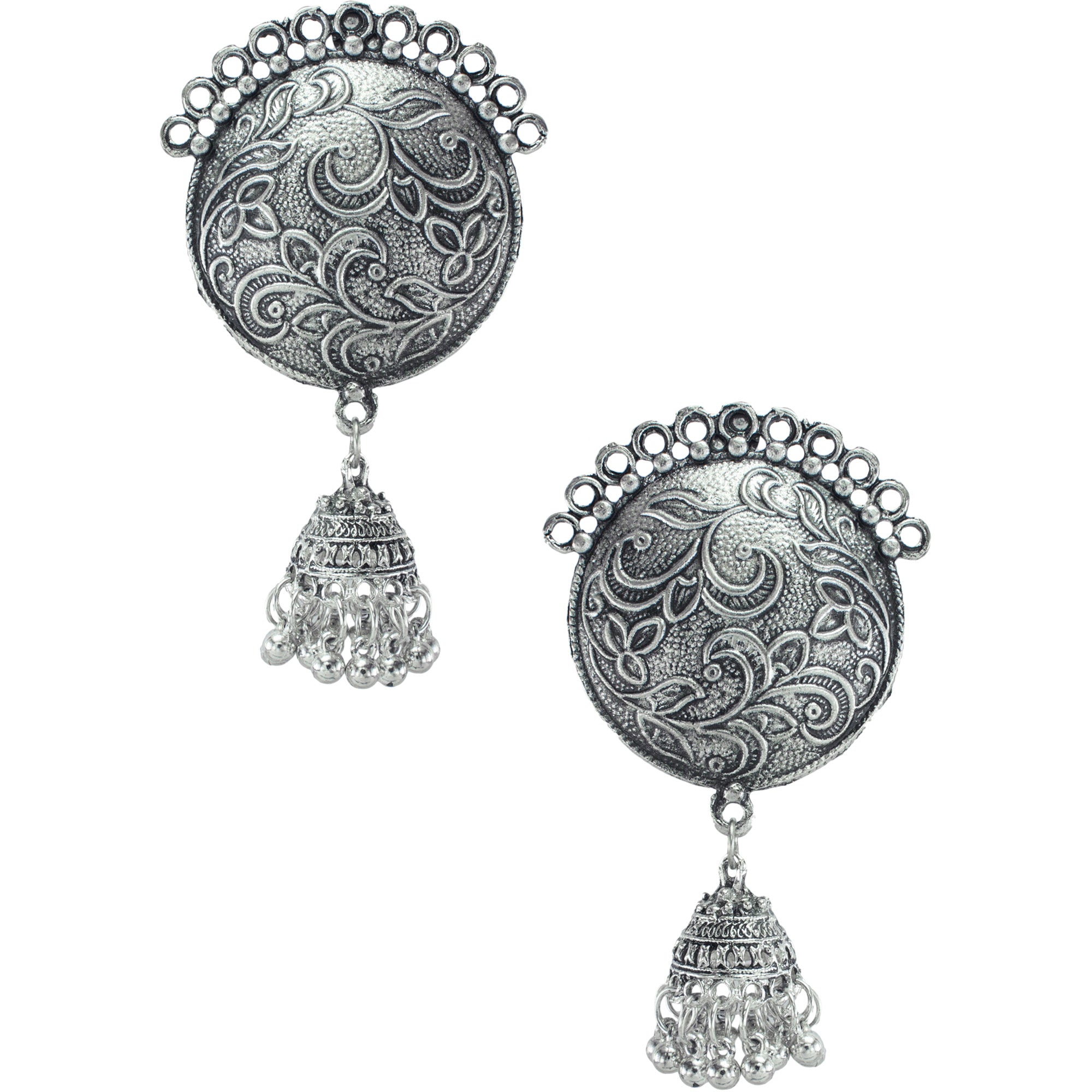 Abhinn Stylish Silver Oxidized Circular Stud With Jhumki Earrings for Women