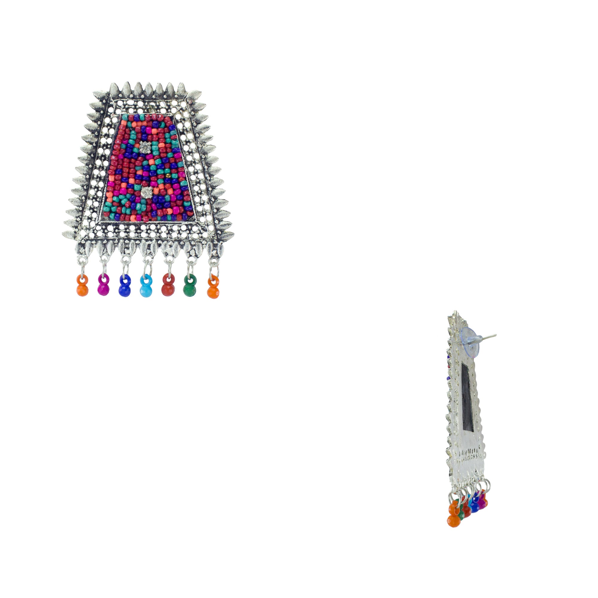 Abhinn Silver Oxidised Multi Colour Beaded Studs Earrings For Women