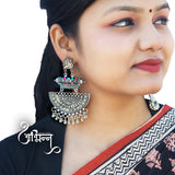 Abhinn Silver Oxidised Temple Design Multi Colour Dangler Earring For Women