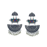 Abhinn Silver Oxidised Temple Design Multi Colour Dangler Earring For Women 