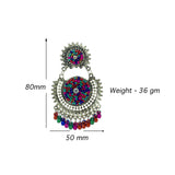 Abhinn Afghani Silver Oxidised Multi Colour Embroidery Dangler Earrings for Women