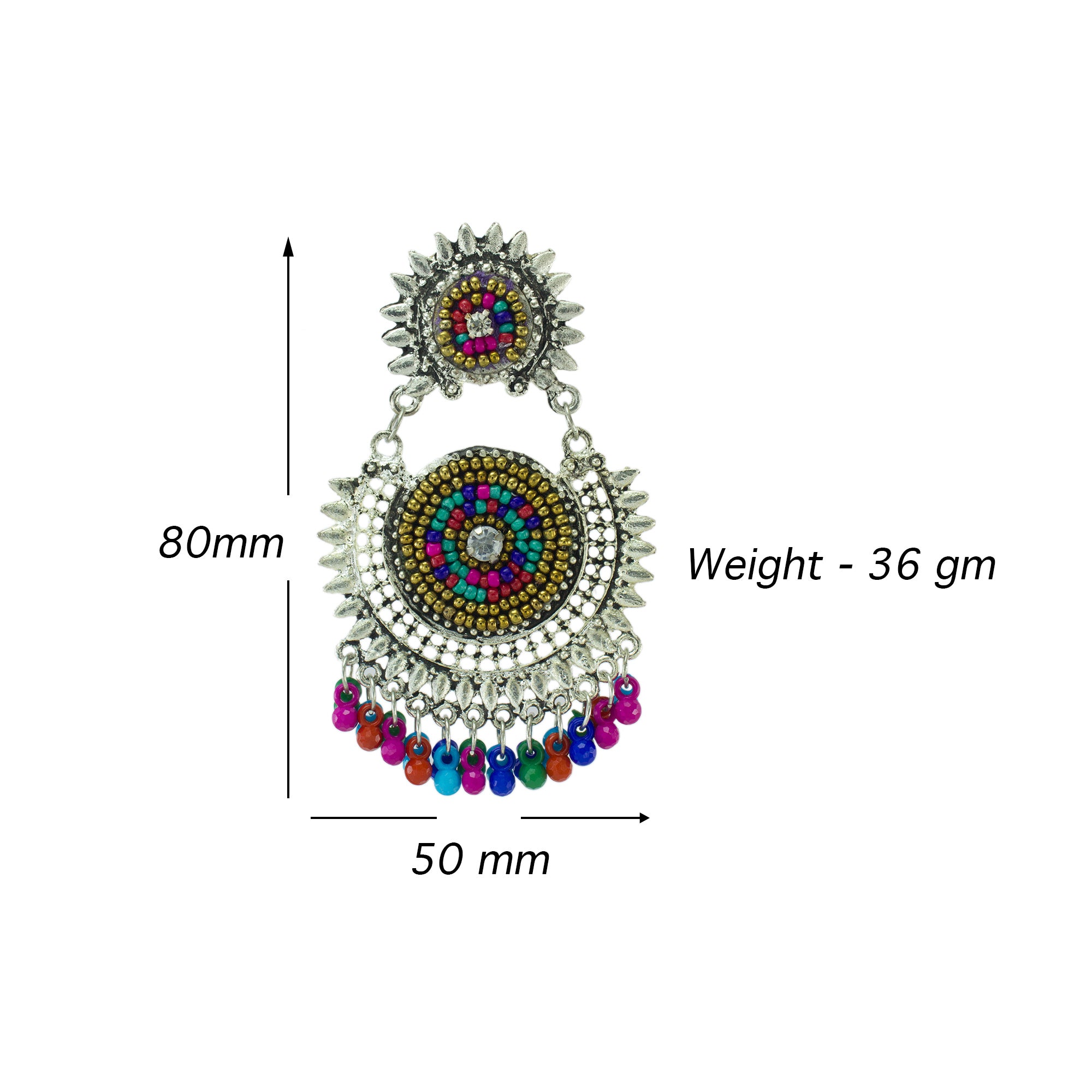 Abhinn Silver Oxidised With Multi Colour Beads Embroidery Earrings For Women