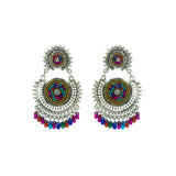 Abhinn Silver Oxidised With Multi Colour Beads Embroidery Earrings For Women