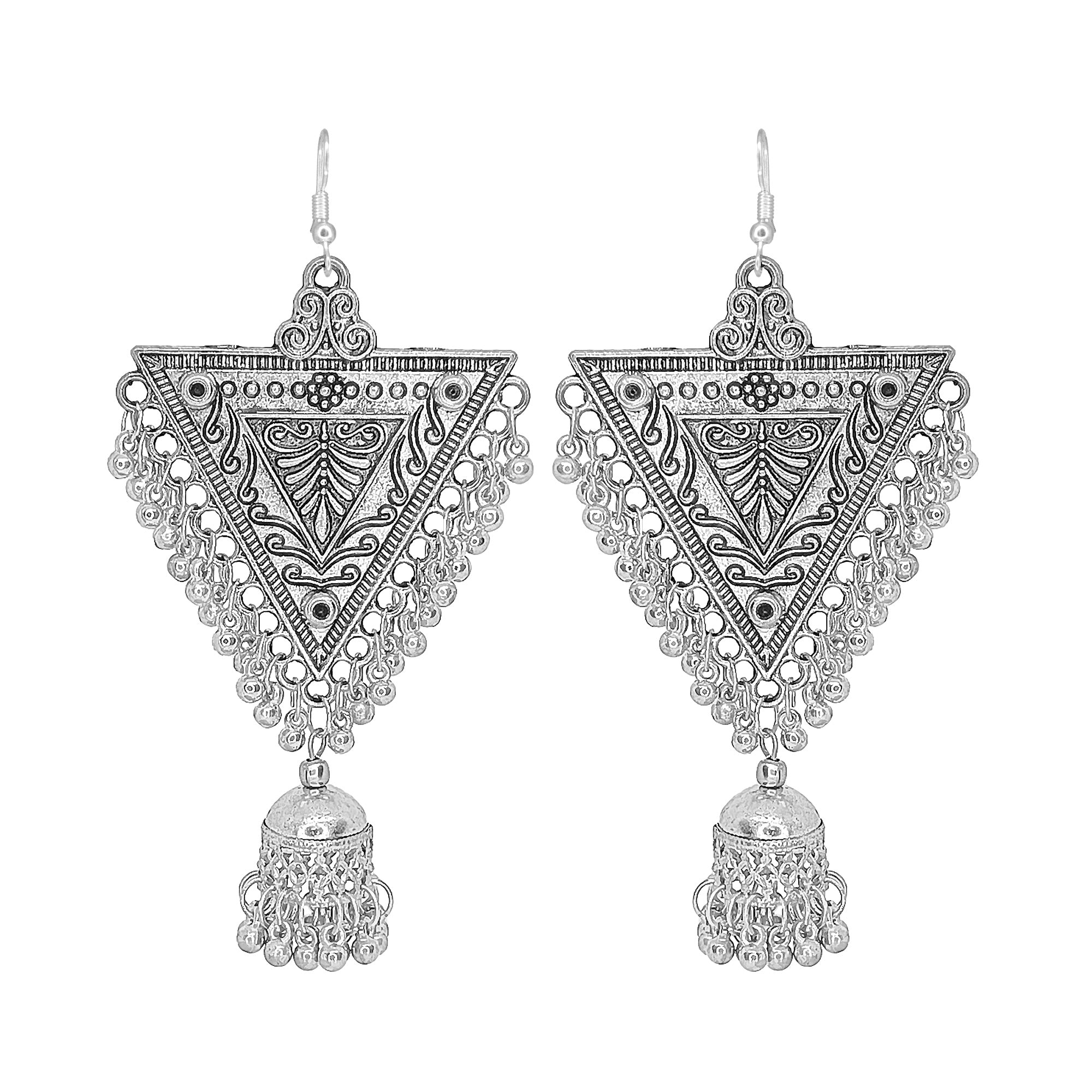 Abhinn Silver  Plated Oxidised Triangle Shape Dangler & Jhumki Earrings For Women