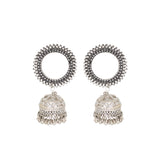 Abhinn Unique Silver Oxidised Floral Design Jhumka Earrings For Women