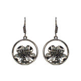 Abhinn Silver Oxidised Floral Design Dangler Fish Hook Earrings For Women