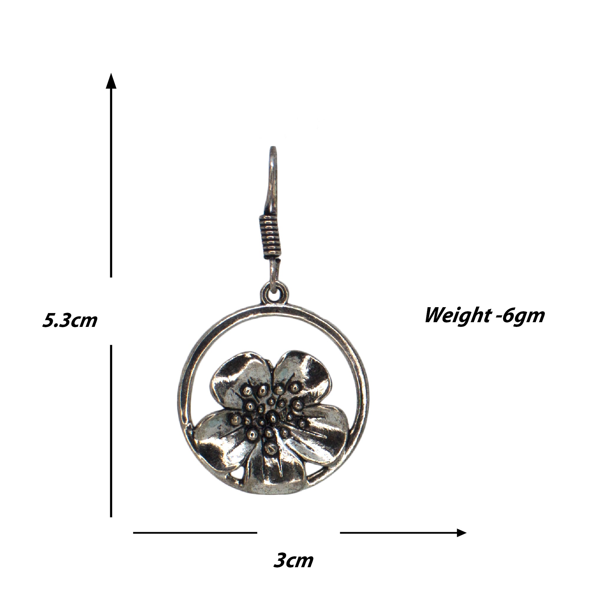Abhinn Silver Oxidised Floral Design Dangler Fish Hook Earrings For Women