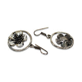 Abhinn Silver Oxidised Floral Design Dangler Fish Hook Earrings For Women