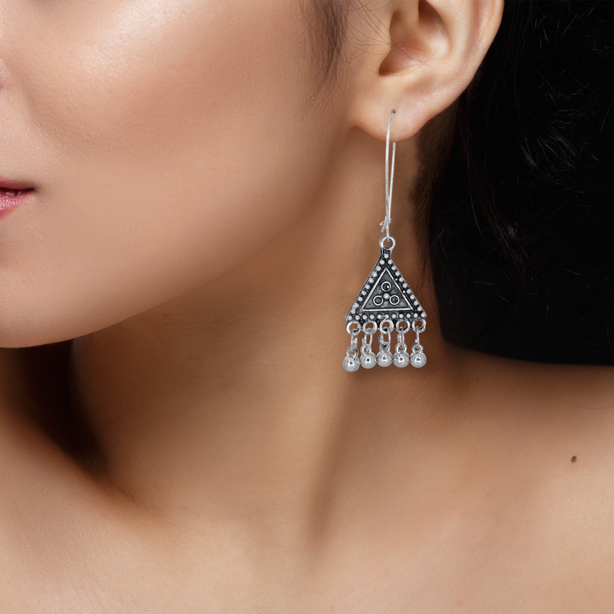 Abhinn Classy Silver Plated Geometrical Shape Hoops Earrings For Women