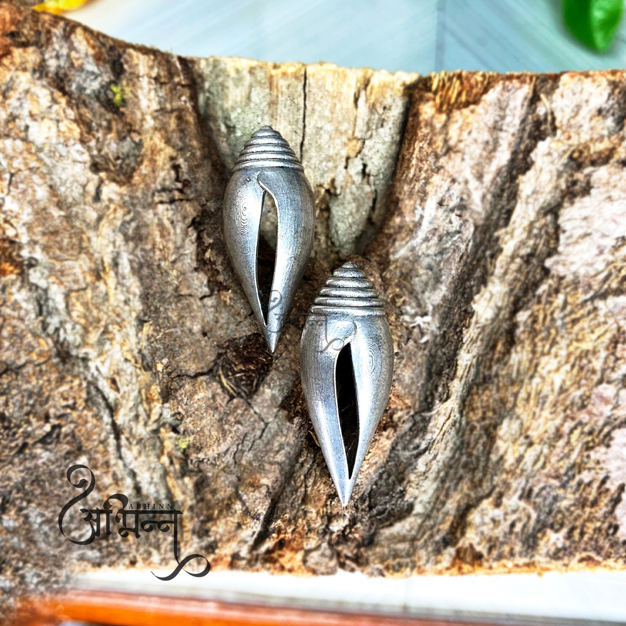Abhinn Silver Replica Unique Shankh Design Stud Earrings For Girls