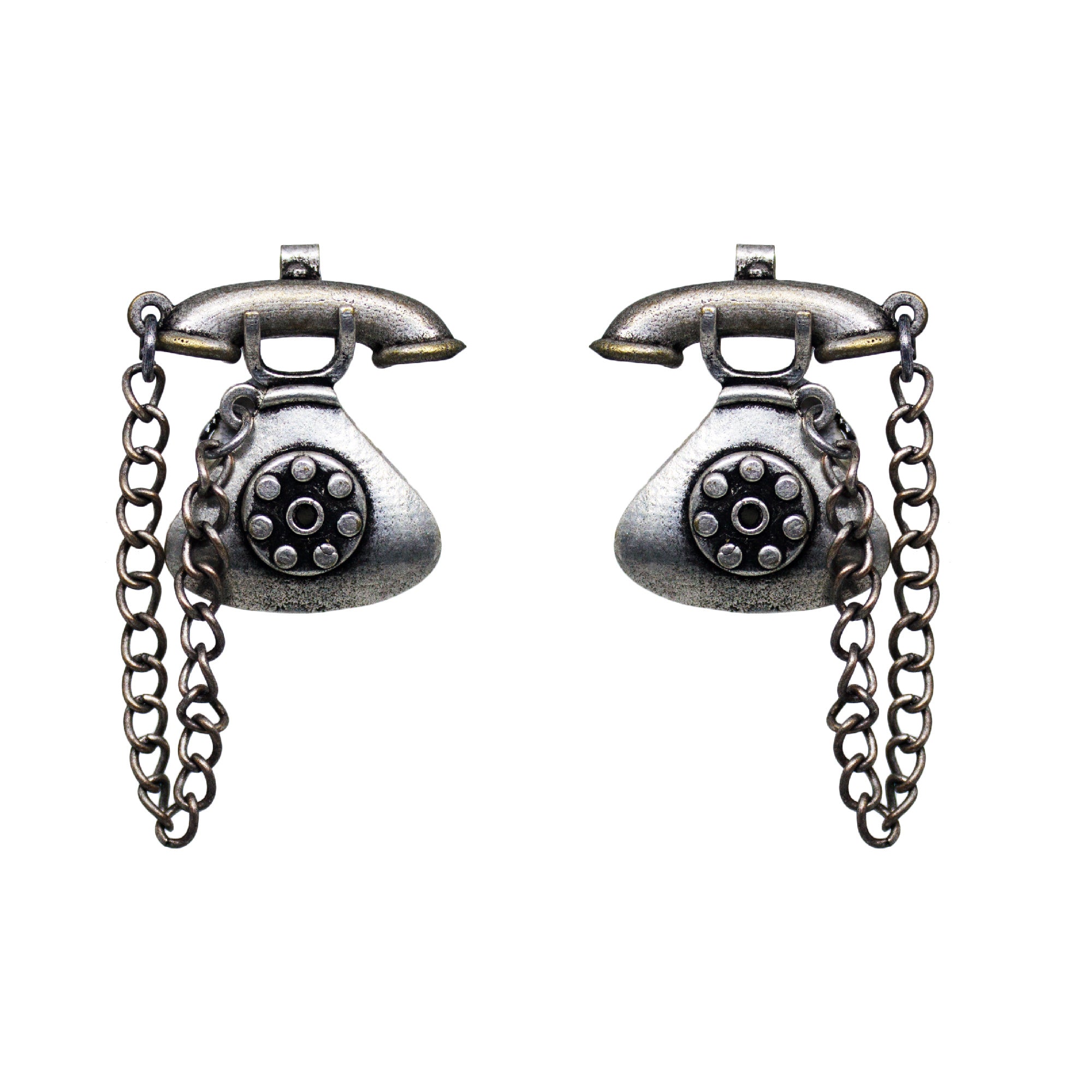 Abhinn Silver Replica Antique Telephone Design Earrings For Women