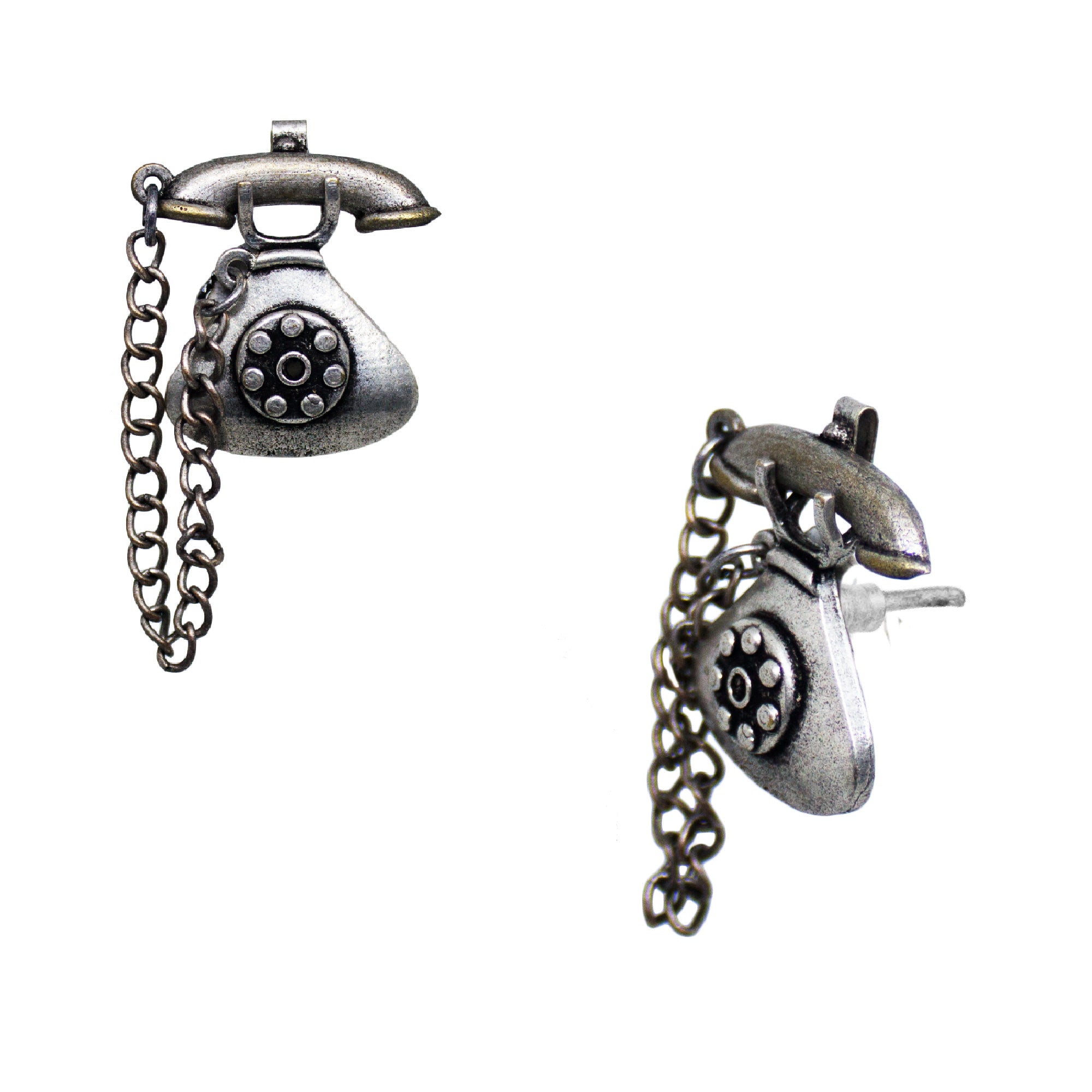 Abhinn Silver Replica Antique Telephone Design Earrings For Women