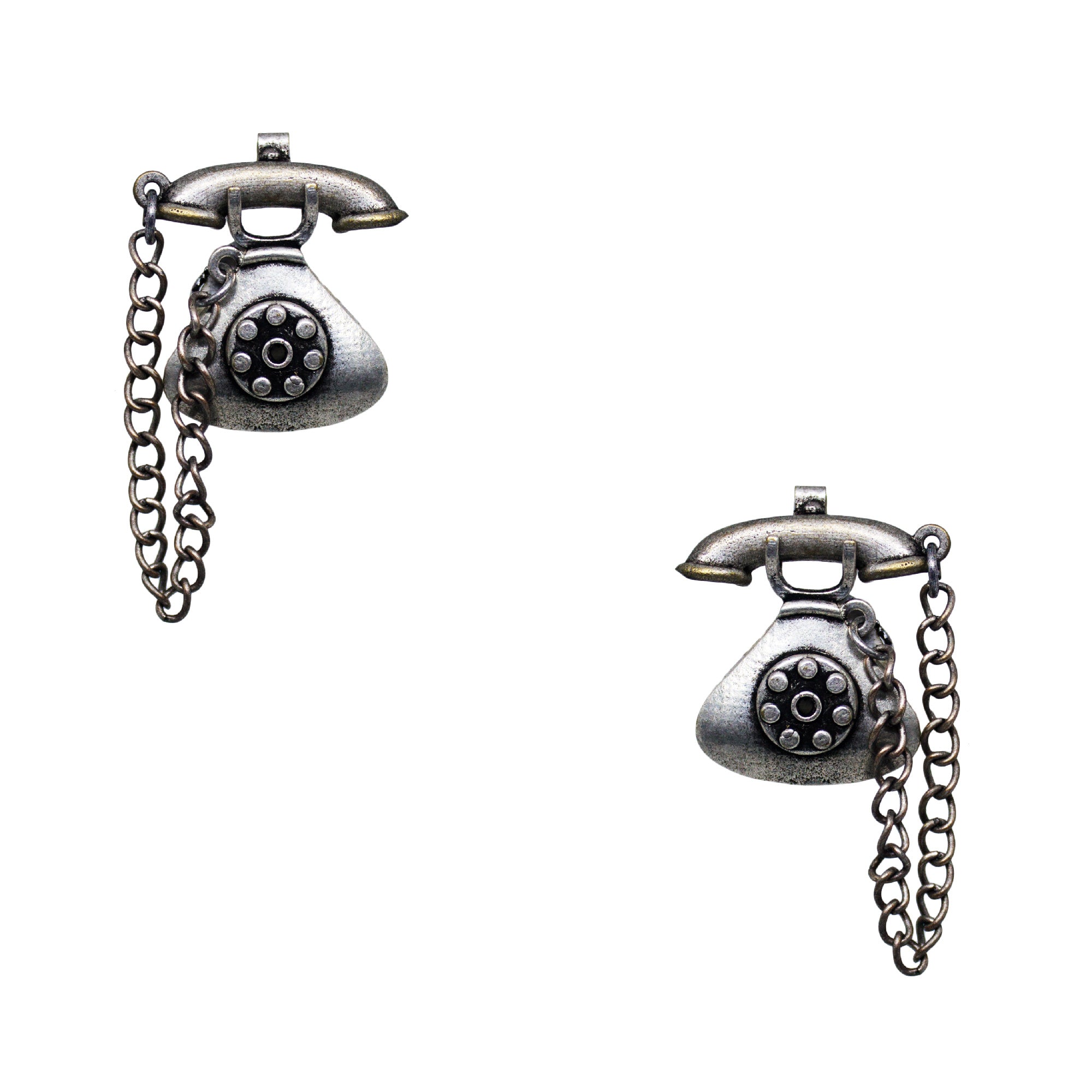 Abhinn Silver Replica Antique Telephone Design Earrings For Women