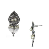 Abhinn Silver Replica Dual Leaf Design with Dangler Pearls Stud Earrings For Women