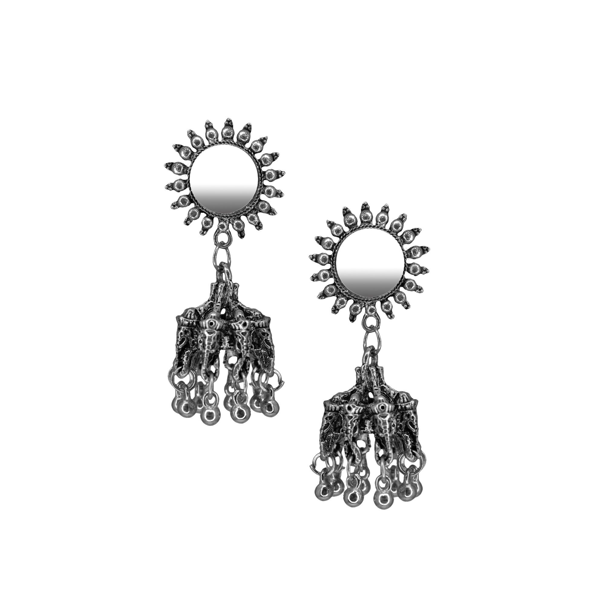 Abhinn Silver Oxidised Ganesha Jhumka With Mirror Stud Earrings For Girls