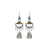 Abhinn Silver Oxidised Multi Coloured Meenakari Dangler With Jhumki Earrings For Girls